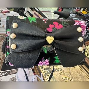 Betsey Johnson Floral Pearl Black Crossbody Bag